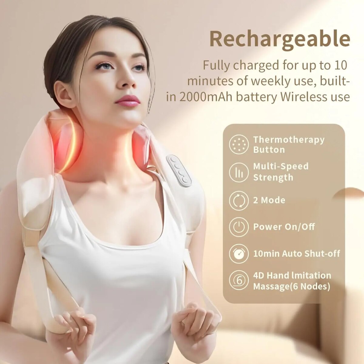 20W Brushless Motor Neck And Shoulder Massager Wireless Shoulder And Back Kneading Massage Shawl Neck masajeador - Image 4