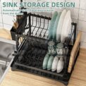 2-Tier Dish Drying Rack with Cutlery Holder, Carbon Steel & Plastic, Easy Install Over Sink Drainer, Sturdy Water Dish Storage:4 Days Free Delivery - Image 3