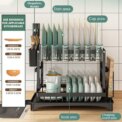 2-Tier Dish Drying Rack with Cutlery Holder, Carbon Steel & Plastic, Easy Install Over Sink Drainer, Sturdy Water Dish Storage:4 Days Free Delivery - Image 2