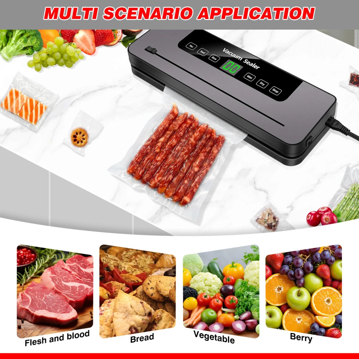 Vacuum Sealer,Automatic Food Vacuum Sealer,5 modes,with 10 sealing pockets and built-in cutter for sealing of wet and dry food: uk Stock, 4 Days Free Delivery - Image 3