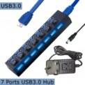 High Speed 7 Ports USB 3.0 HUB Power Splitter Extender Cable With UK Adapter: uk Stock, 4 Days Free Delivery