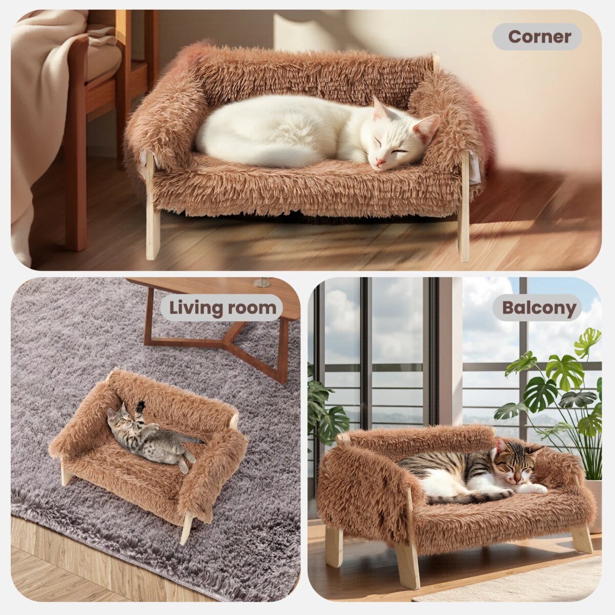 Large Cat Bed Sturdy Wooden Leg Raised Plush Cat Sofa Bed Kitten Bed for Indoor Cats - Soft Cat Couch: uk Stock, 4 Days Free Delivery - Image 4