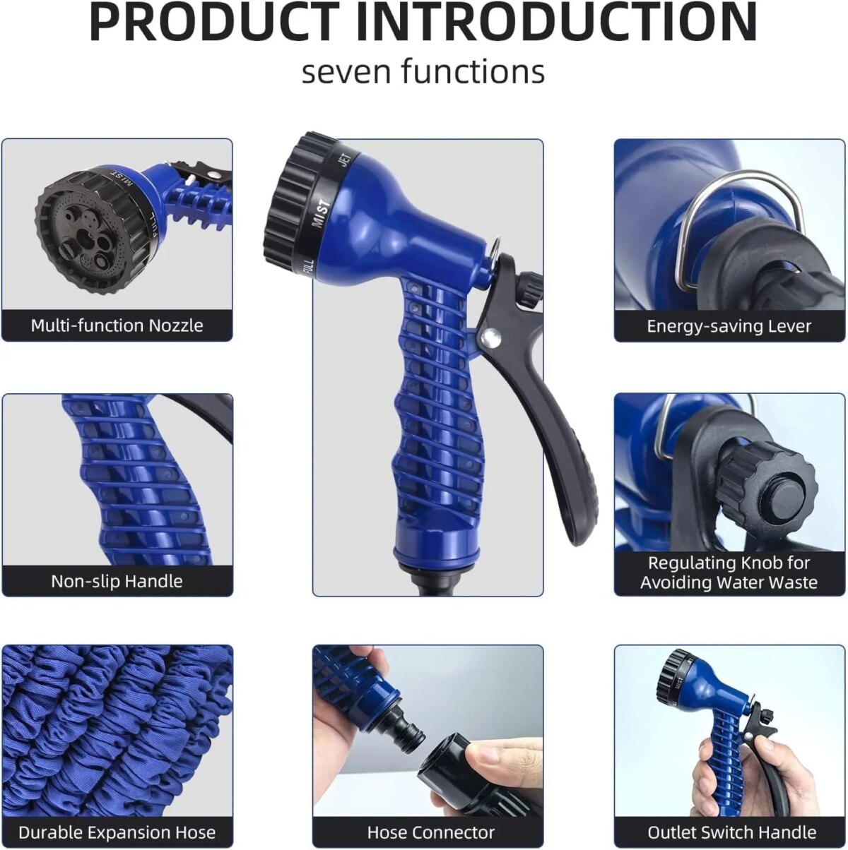 100ft Expandable Garden Hose, Flexible and Lightweight Water Hose with High Pressure Nozzle, Durable and Tangle-Free (Blue): uk Stock, 4 Days Free Delivery - Image 5