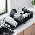 Dish Drainer Rack - Extendable Dish Drainer, Multifunctional Anti-Rust Dish Rack for Kitchen Counter, with Cutlery & Cup Holders: uk Stock, 4 Days Free Delivery