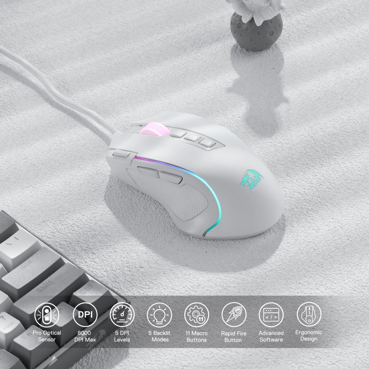 Redragon M612 Predator RGB Gaming Mouse 8000 DPI Wired Optical with 11 Programmable Buttons, White: uk Stock, 4 Days Free Delivery, & No Order Amount limit - Image 3