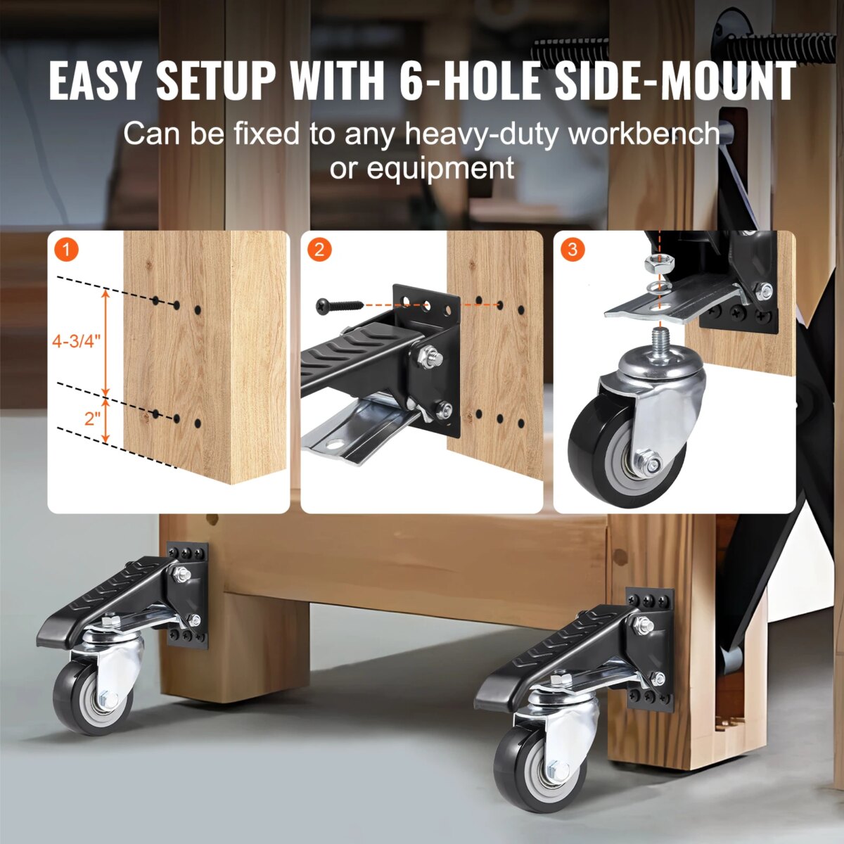 SucceBuy 165 lbs 2.5" Set of 4 Workbench Caster Wheels Side Mounted Retractable Stepdown Wheel 360° Swivel for Tables Equipment: uk Stock, 4 Days Free Delivery, & No Order Amount limit - Image 6