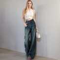 Modishion Vintage Blue High Rise Wide Leg Jeans Loose Straight Jeans Wide Leg Pants