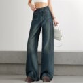 Modishion Vintage Blue High Rise Wide Leg Jeans Loose Straight Jeans Wide Leg Pants - Image 2