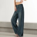 Modishion Vintage Blue High Rise Wide Leg Jeans Loose Straight Jeans Wide Leg Pants - Image 3
