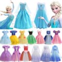 Disney Elsa Anna Princess Dresses Girl Mesh Sequin Dress Kids Cosplay Frozen Snow Queen Costumes Carnival Birthday Party Gowns
