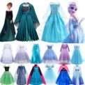 Disney Frozen Elsa Anna Princess Dresses Girls Mesh Sequin Dress Kids Cosplay Snow Queen Costumes Carnival Birthday Party Gowns