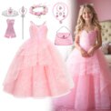 2025 New Summer Girls Elegant Dresses For Children's Birthday Party Pink Sequin Slip Dress Princes Dance Party Dresses For Girls