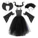 Disney Girls Cosplay Halloween Maleficent Dark Black Tutu Dress Kids Evil Queen Black Mesh Princess With Wings Shawl Costume 12T - Image 4