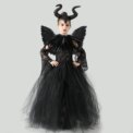 Disney Girls Cosplay Halloween Maleficent Dark Black Tutu Dress Kids Evil Queen Black Mesh Princess With Wings Shawl Costume 12T - Image 3