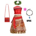 Movie Mona Dress for Kids Girls Princess Viana Cosplay Children Birthday Party Halloween Necklace Pet Pig Chicken Set Full Print - Image 2