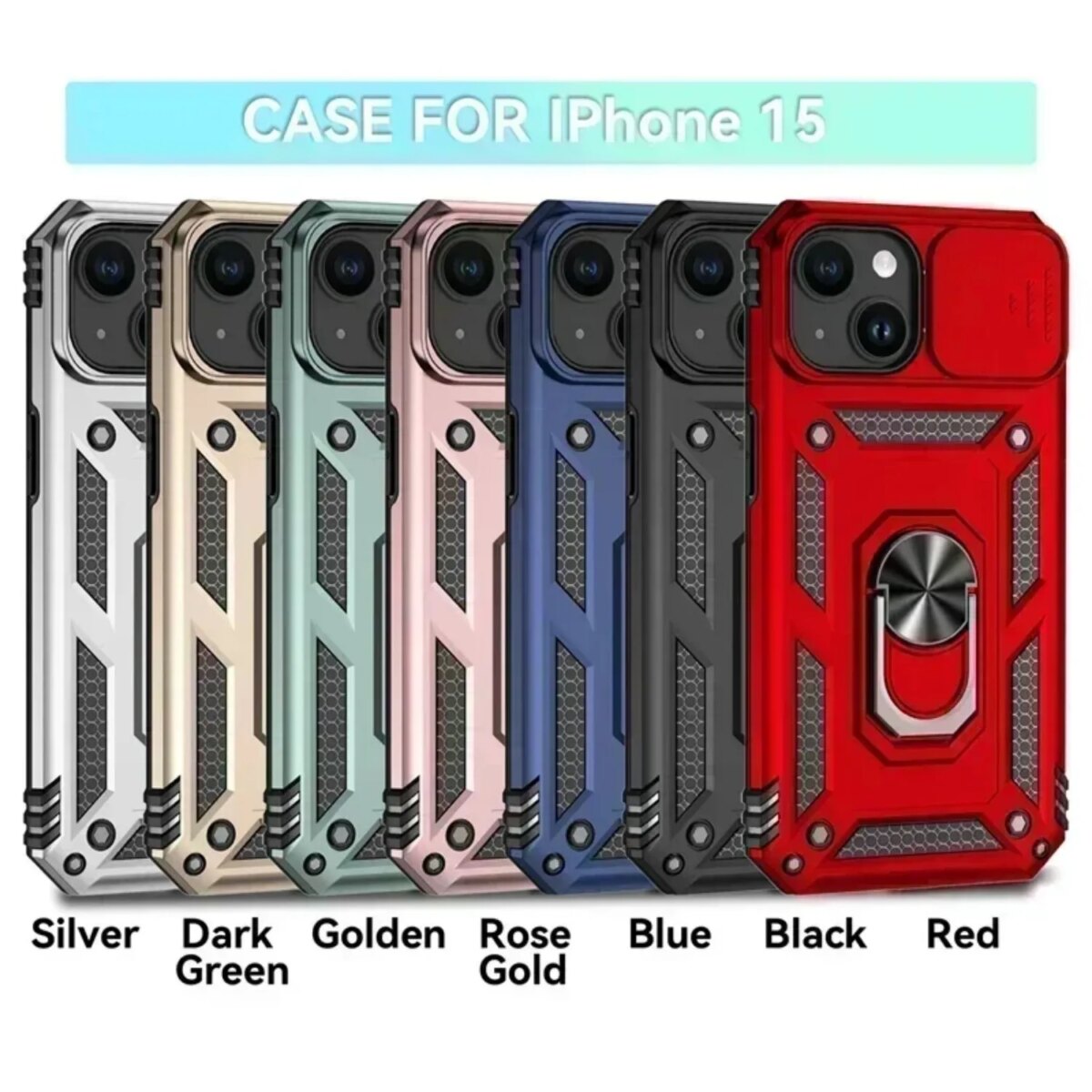 Ring Stand Rotating Slide Camera Lens Military Grade Armor Case for iPhone 16 14 13 12 11 15 Pro Max 16 Plus 13Mini 12Mini Cover - Image 6