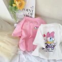 Girls Pink Tshirt Daisy Print Short Sleeve Tops Casual Fashion Versatile Tees Children New Round Neck Thin Loose Base Shirt