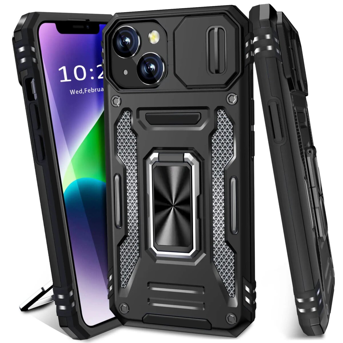 Shockproof Case for iPhone 16Pro 15 14 13 12 11 Pro Max Plus XSMax SE2020 with 360° Rotating Metal Magnetic Ring holder - Image 1