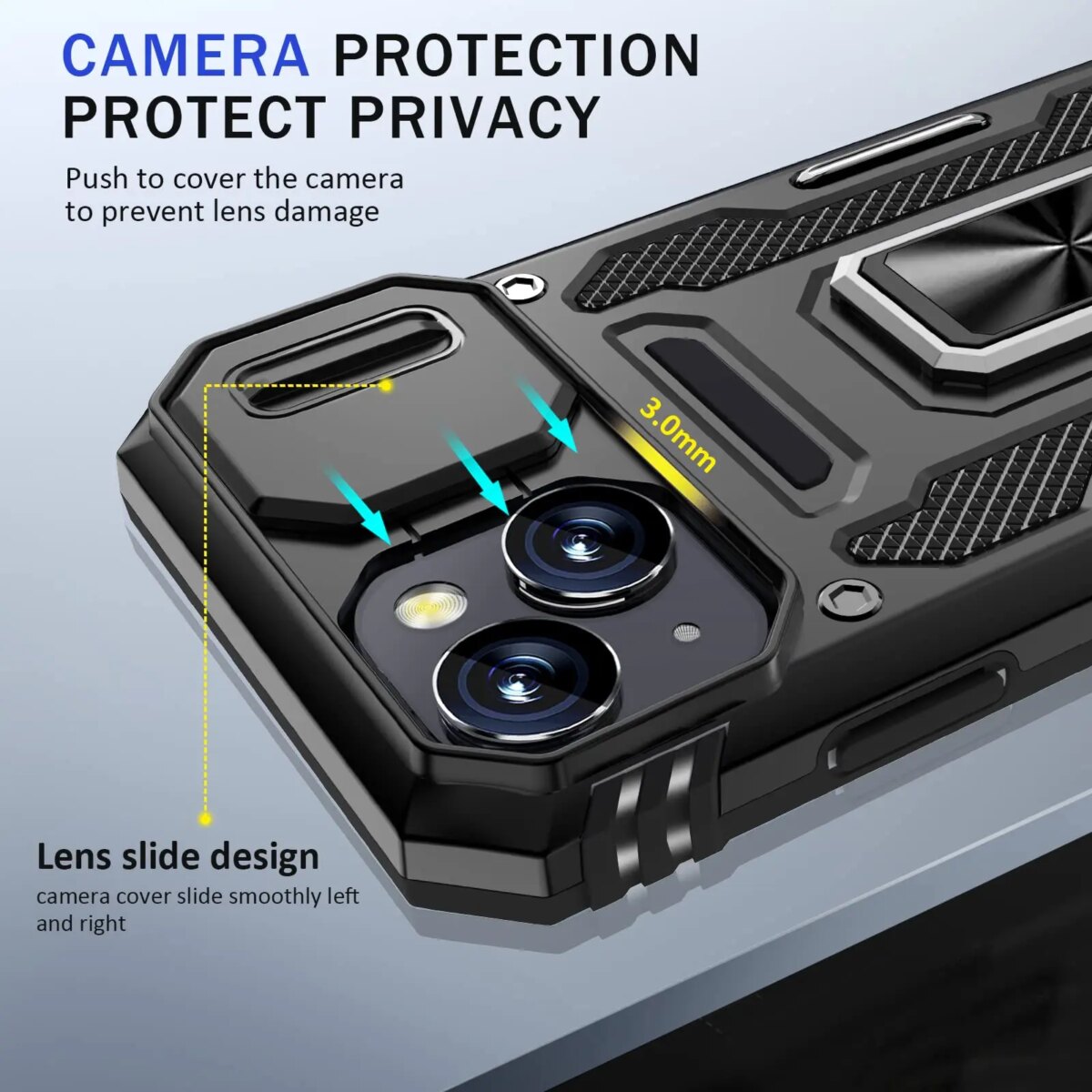 Shockproof Case for iPhone 16Pro 15 14 13 12 11 Pro Max Plus XSMax SE2020 with 360° Rotating Metal Magnetic Ring holder - Image 3
