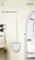 Silicone Toilet Brush Cleaning Brush Flat Head Flexible Wall Mounted Black Toilet Bowl Cleaner Brush Holder Set for WC Bathroom - Image 2