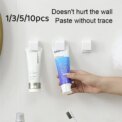 1-100pcs Punch-free Toothbrush Holder Wall-mounted Toothpaste Holder Storage Rack Holders Organizer Bathroom Accessories - Image 4