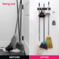 Wall Mounted Mop Holder 3/4/5 Position Multi-Functional Broom Hanger Shelf Home Kitchen Storage Black Magic Plastic Mop Holder - Image 3