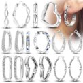 Original 925 Sterling Silver Hoop Earrings Luxury Square Circle Heart Hoop Earrings For Women Girl Party Wedding Jewelry Gifts