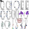 Hot Classic Original 925 Sterling Silver Earrings Colorful Circle Hoop Earrings For Women Party Wedding Engagement Jewelry Gift