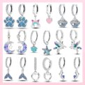 Luminous Shell Women Earrings Original 925 Sterling Silver Pave CZ Star Moon Hoop Earrings Engagement Wedding Jewelry