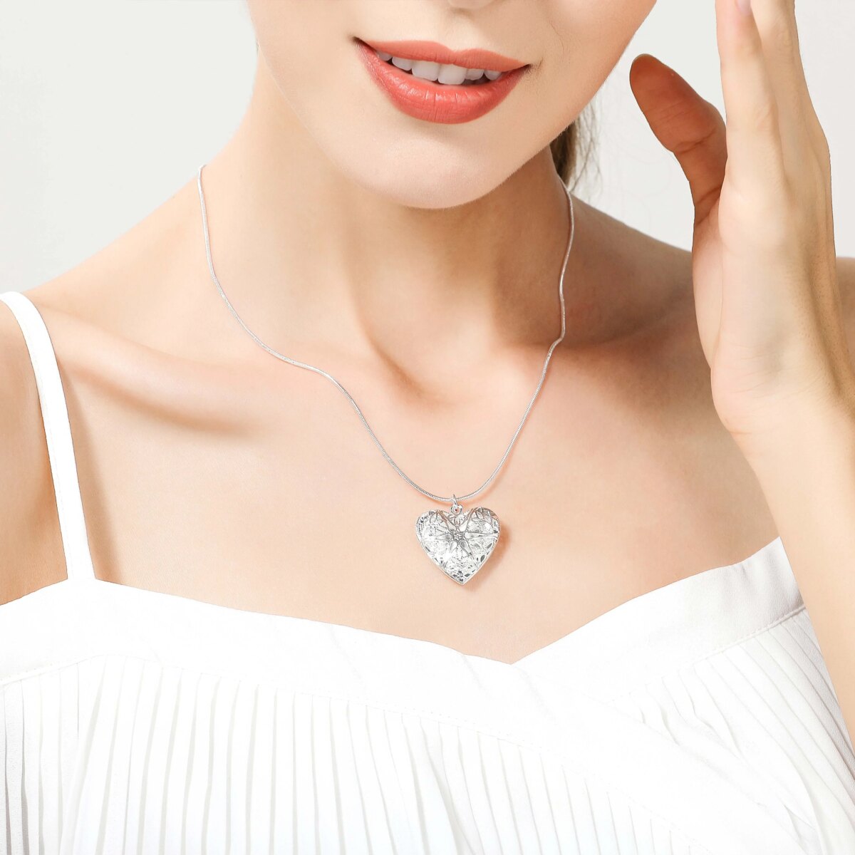 DOTEFFIL 925 Sterling Silver Photo Frame Pendant Necklace 18/20/22/24 Inch Snake Chain For Woman Charm Wedding Fashion Jewelry - Image 3
