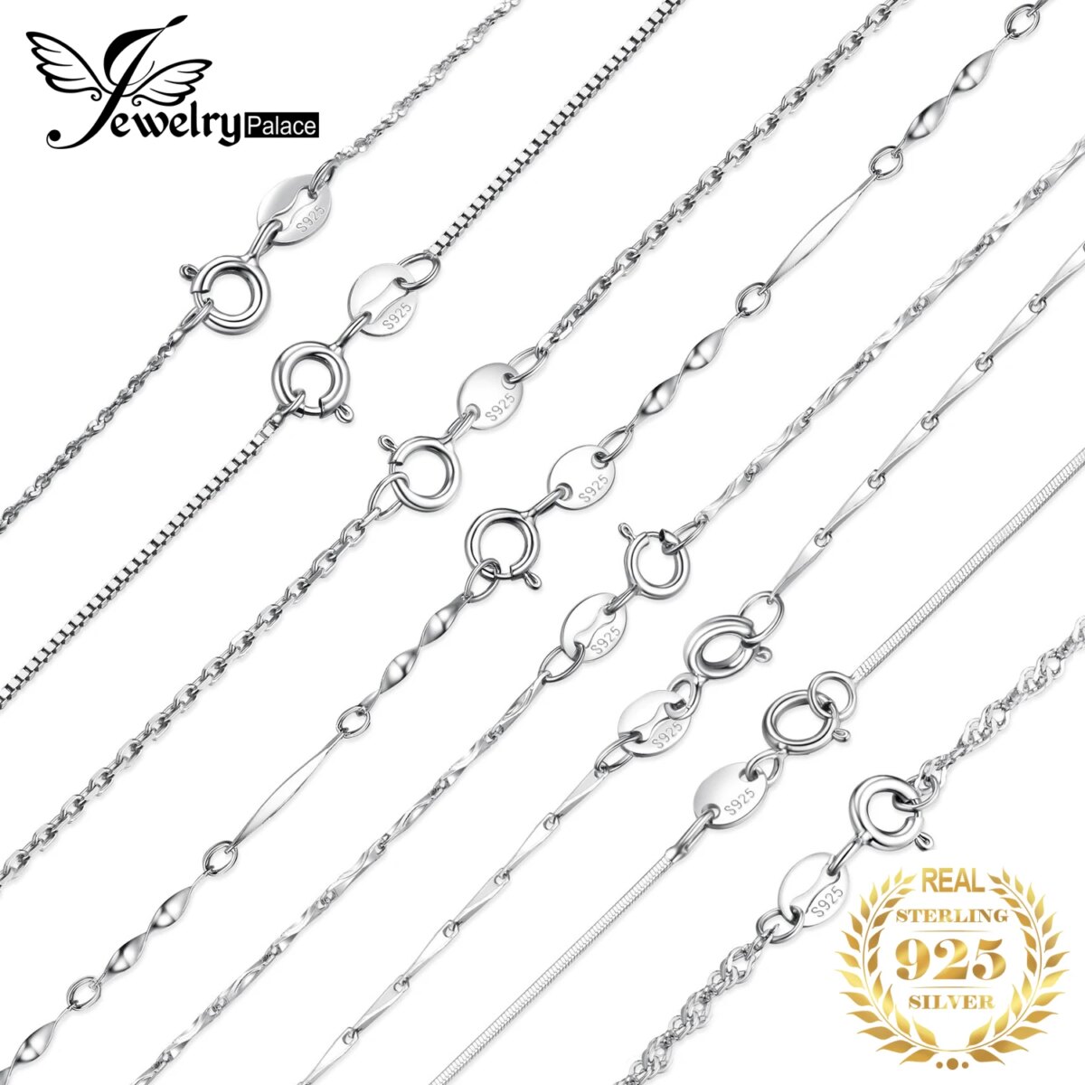 JewelryPalace Genuine 100% 925 Sterling Silver Necklace Ingot Twisted Trace Belcher Snake Bar Singapore Box Chain Necklace Women - Image 1