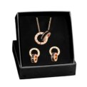 Elegant 316L Stainless Steel Jewelry Set: Roman Numeral Double - Circle Earrings & Necklace Adorned with Red and Black Crystals - Image 2