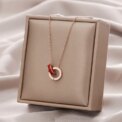 Elegant 316L Stainless Steel Jewelry Set: Roman Numeral Double - Circle Earrings & Necklace Adorned with Red and Black Crystals - Image 4