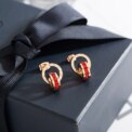 Elegant 316L Stainless Steel Jewelry Set: Roman Numeral Double - Circle Earrings & Necklace Adorned with Red and Black Crystals - Image 6
