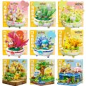 New Original Pokemon Anime Figure Model Pikachu Sylveon Togepi Building Block Toys Home Decoration Plant Potted Flower Brick Toy