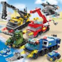 Mini size 6 In 1 Building Blocks DIY Police Car Fire Truck Castle Model Bricks Kids Educational Toys Gifts