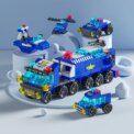 Mini size 6 In 1 Building Blocks DIY Police Car Fire Truck Castle Model Bricks Kids Educational Toys Gifts - Image 4