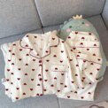 Spring and Autumn New Women's Pajamas Loungewear Set Girl Love Cardigan Pajamas Crinkled Fabric Loungewear Long Sleeve Set - Image 3