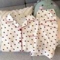Spring and Autumn New Women's Pajamas Loungewear Set Girl Love Cardigan Pajamas Crinkled Fabric Loungewear Long Sleeve Set