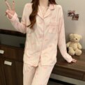 Pink Bow Dtie Design Pajamas for Women Long Sleeve Top & Elastic Waist Pants Pajamas Set Harajuku Style Casual New Home Wear - Image 2