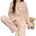 Pink Bow Dtie Design Pajamas for Women Long Sleeve Top & Elastic Waist Pants Pajamas Set Harajuku Style Casual New Home Wear - Image 5