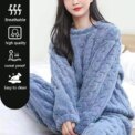 Thickened Warm Sleepwear for Winter Women Flannel Suit Student Pajamas Homewear Tops and Pants Striped Nightwear Loungewear - Image 3