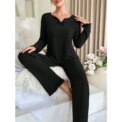 Women Autumn Winter Sleepwear Ribbed Pajamas Set Long Sleeve Top and Long Pants 2 Piece Set Casual Homewear Loungewear - Image 5