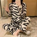 Zebra Striped Coral Velvet Pajamas Homewear Suit Women's Fall and Winter New Home Suit Padded and Thickened Warm Clothes - Image 4