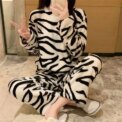 Zebra Striped Coral Velvet Pajamas Homewear Suit Women's Fall and Winter New Home Suit Padded and Thickened Warm Clothes - Image 2