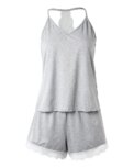 Women's Crochet Lace 2 Pieces Pajamas Sleeveless V-Neck Set Casual Sleepwear Suit Sexy Solid Home Clothes Summer Wear - Image 6