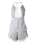 Women's Crochet Lace 2 Pieces Pajamas Sleeveless V-Neck Set Casual Sleepwear Suit Sexy Solid Home Clothes Summer Wear - Image 5
