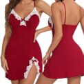 Sexy Sleepwear Women Lace Silk Satin V-Neck Nightgown Split Hem Soft Lingerie Night Dress Sleeveless Sleepwear Female Clothes - Image 2