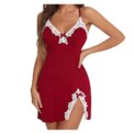 Sexy Sleepwear Women Lace Silk Satin V-Neck Nightgown Split Hem Soft Lingerie Night Dress Sleeveless Sleepwear Female Clothes - Image 4
