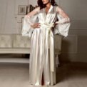 Womens Nightdress Sexy Long Lace Lingerie Nightwear Bath Robe Gown Imitation Ice Silk Nightdress Solid Color Nightgown - Image 6